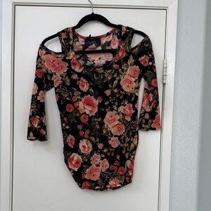 Savana Floral Cut-Out Blouse - Black and Pink